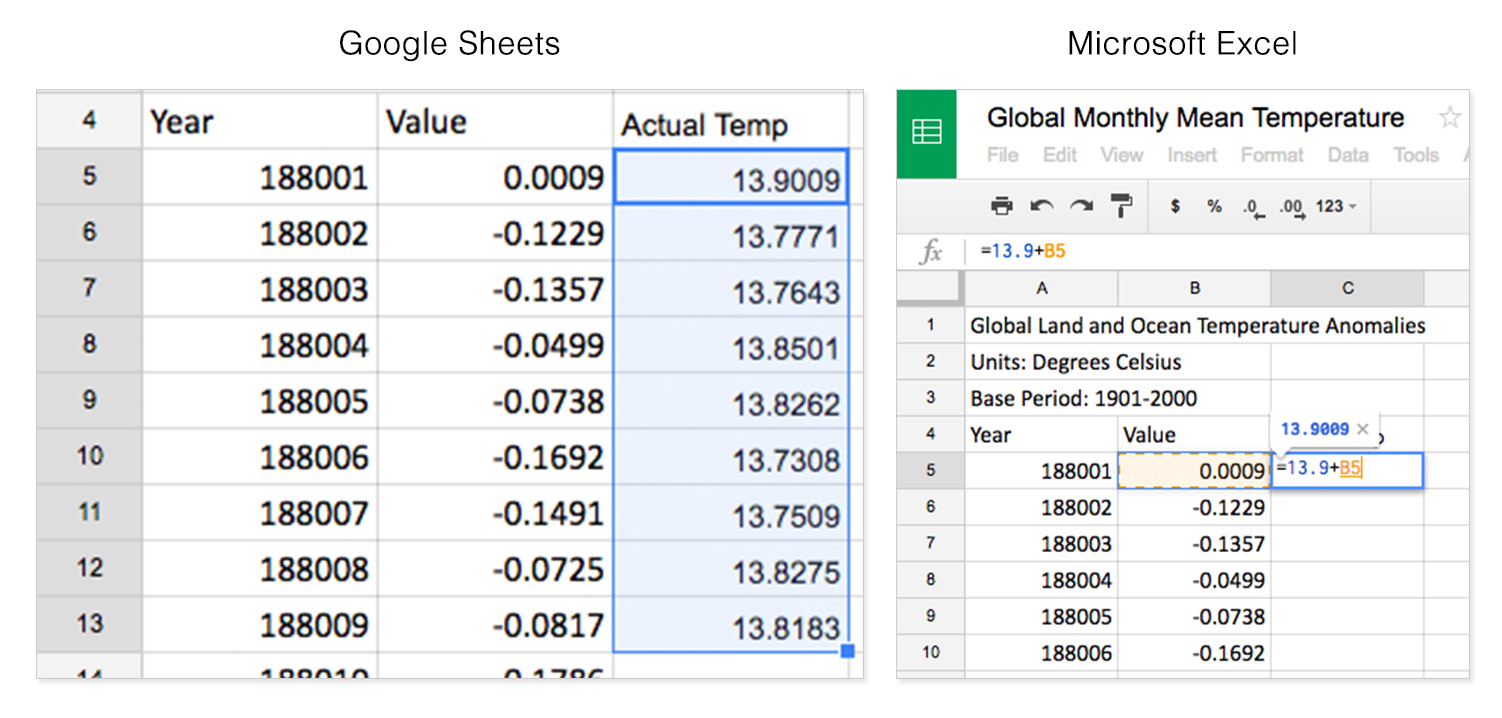 screen grabs of Excel and Google Sheets showing step 9