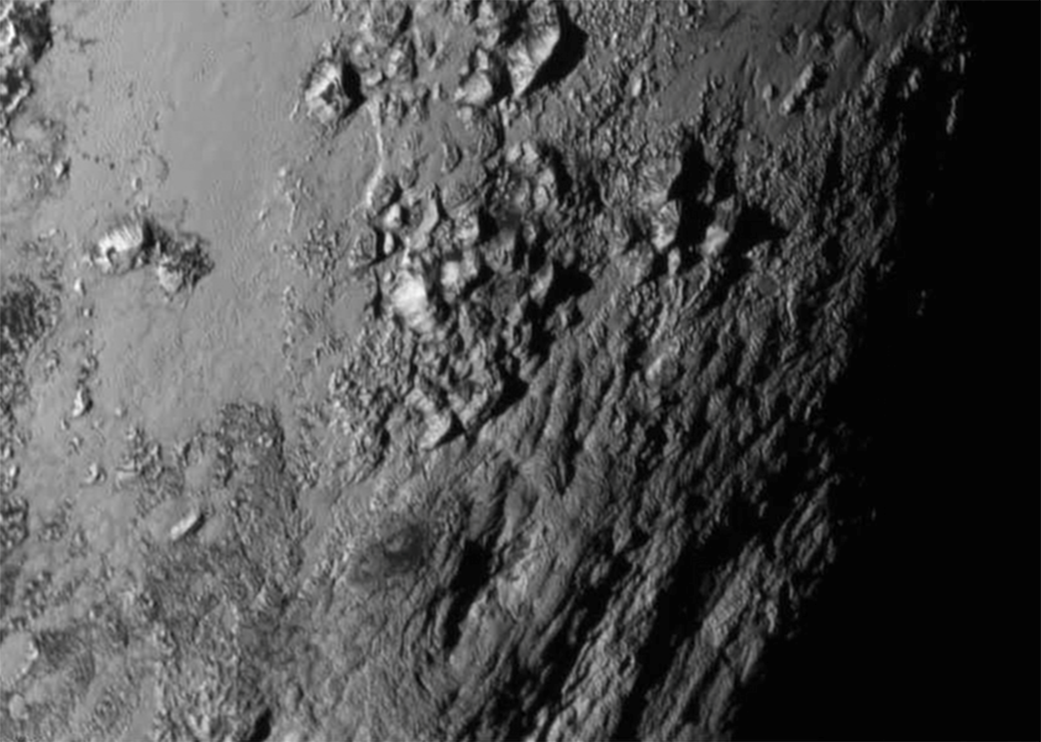 Animation showing a close-up view of a region near Pluto's south pole