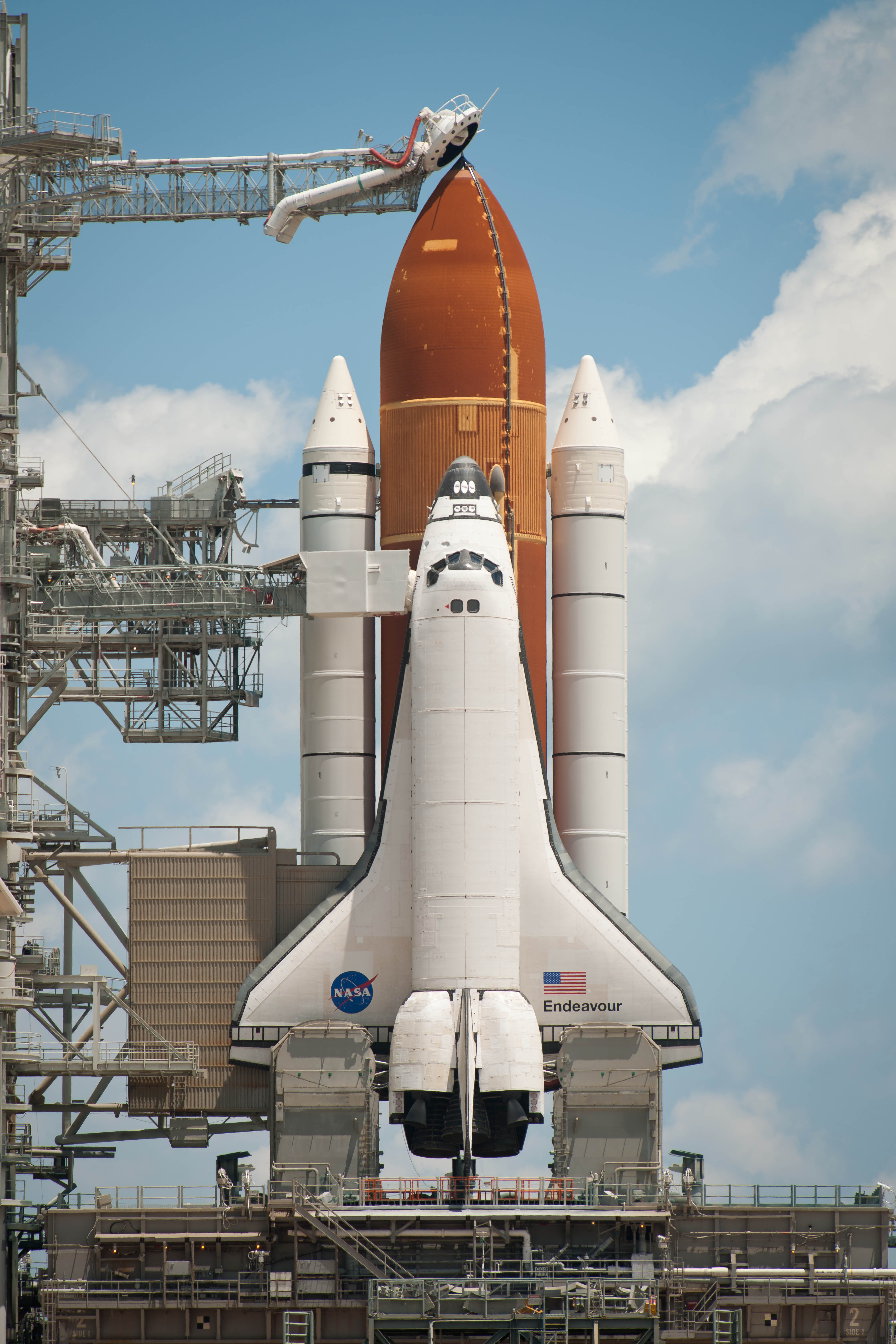 NASA's Endeavour STS-134 on launch pad at Kennedy Space Flight Center.