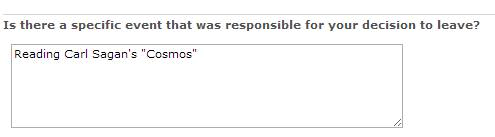 Screen shot from Nathaniel Guy's exit survey from Nintendo saying his reason for leaving was Carl Sagan's Cosmos