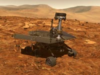 Artist's concept of Mars rover on Mars.