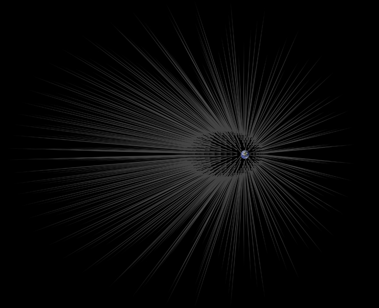 This illustration shows Earth surrounded by filaments of dark matter called 