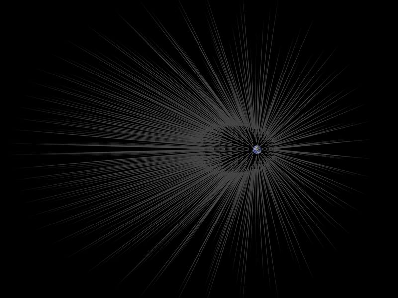 Esta ilustración muestra la Tierra rodeada por filamentos de materia oscura llamados "pelos".