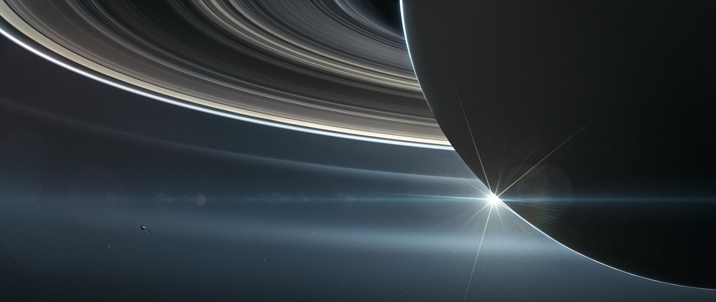 Artists rendering of Saturn backlit by the sun