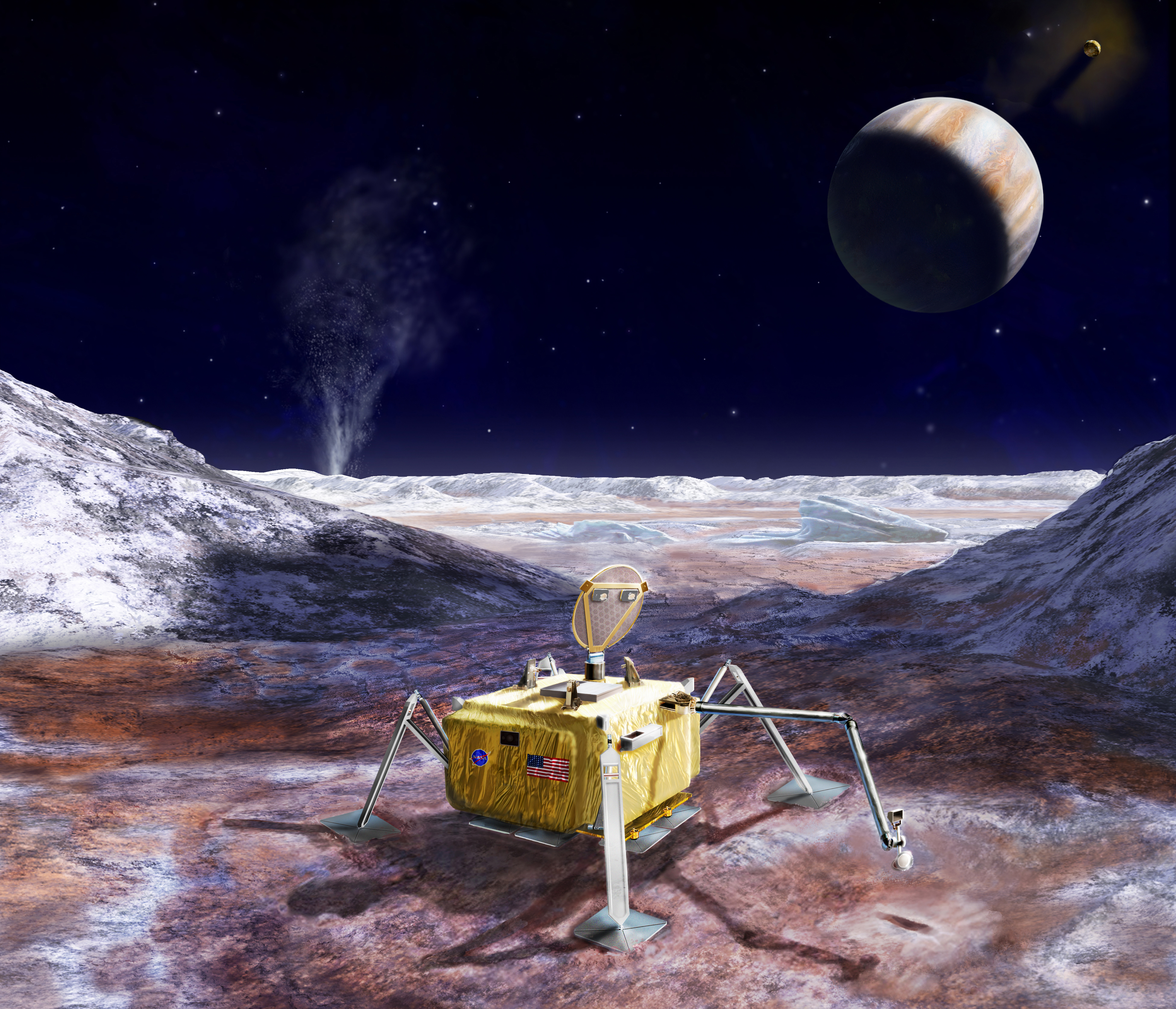 Illustration of a conceptual lander for Jupiter's moon Europa