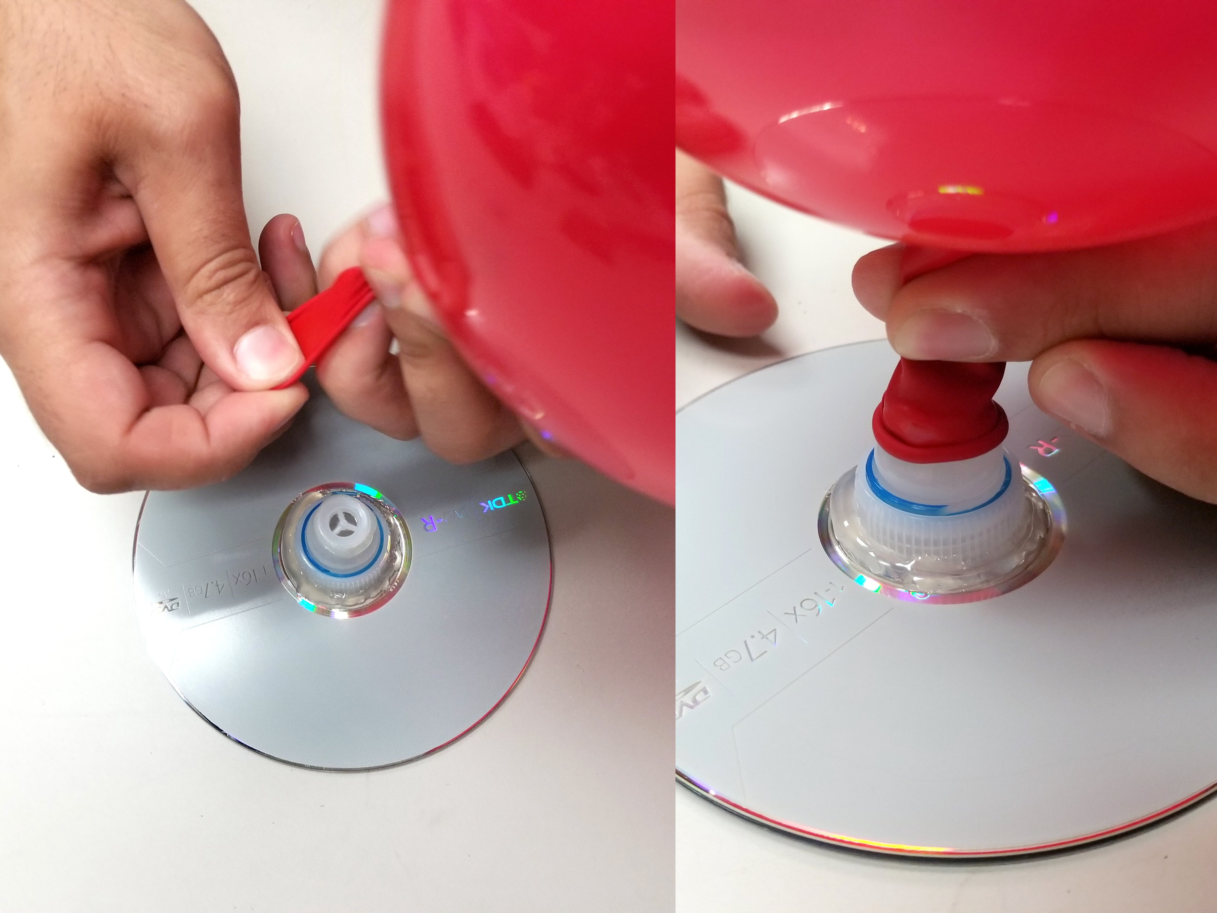 Attaching balloon to water bottle top