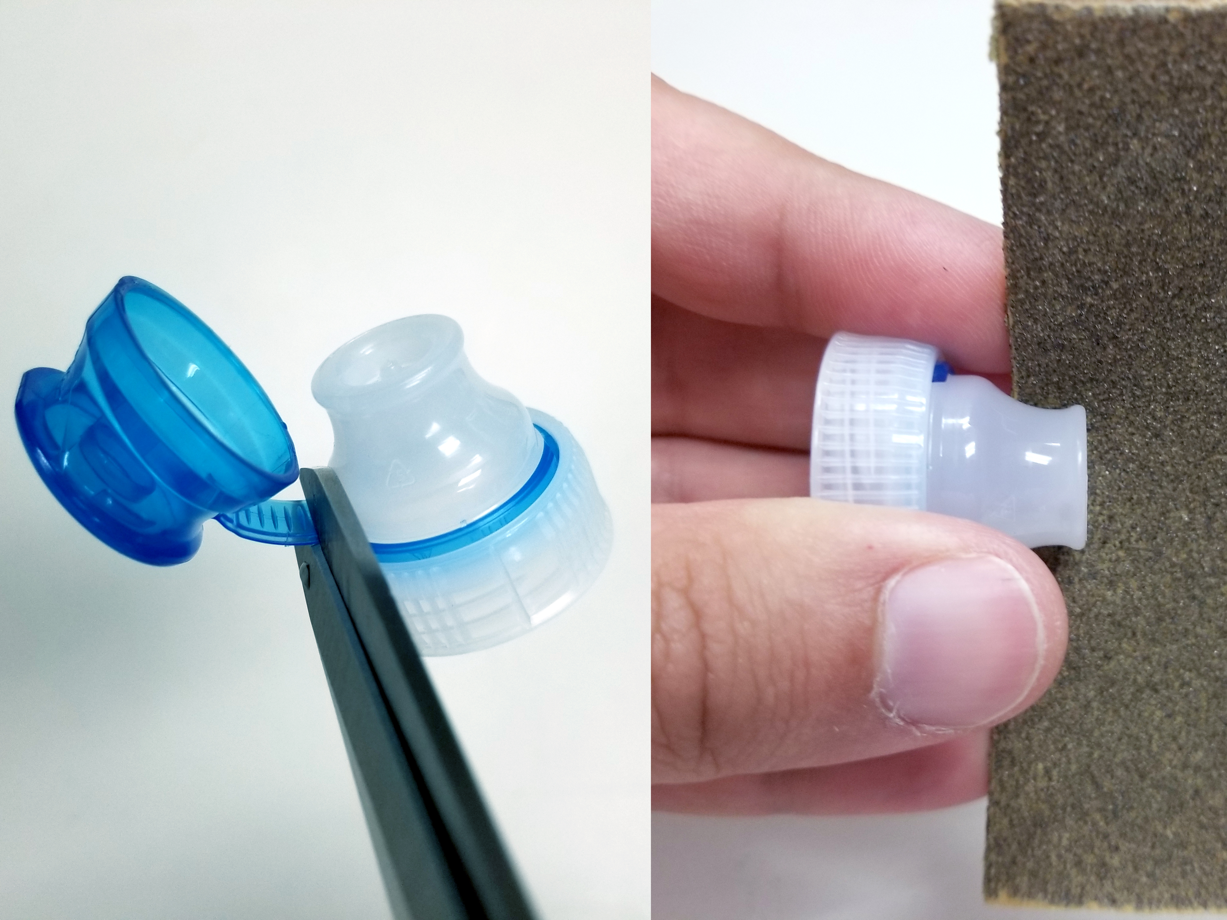 Cutting water bottle top and sanding