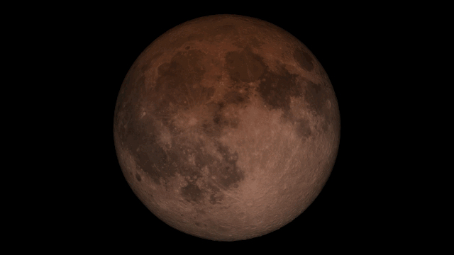 The Moon as seen during a total lunar eclipse at the point of greatest eclipse