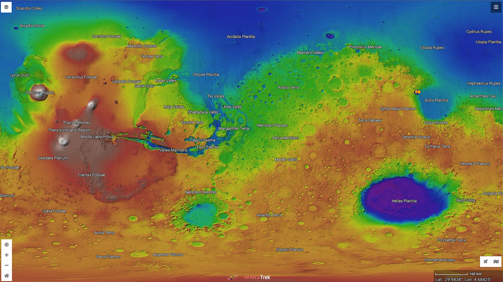 mars rover travel map