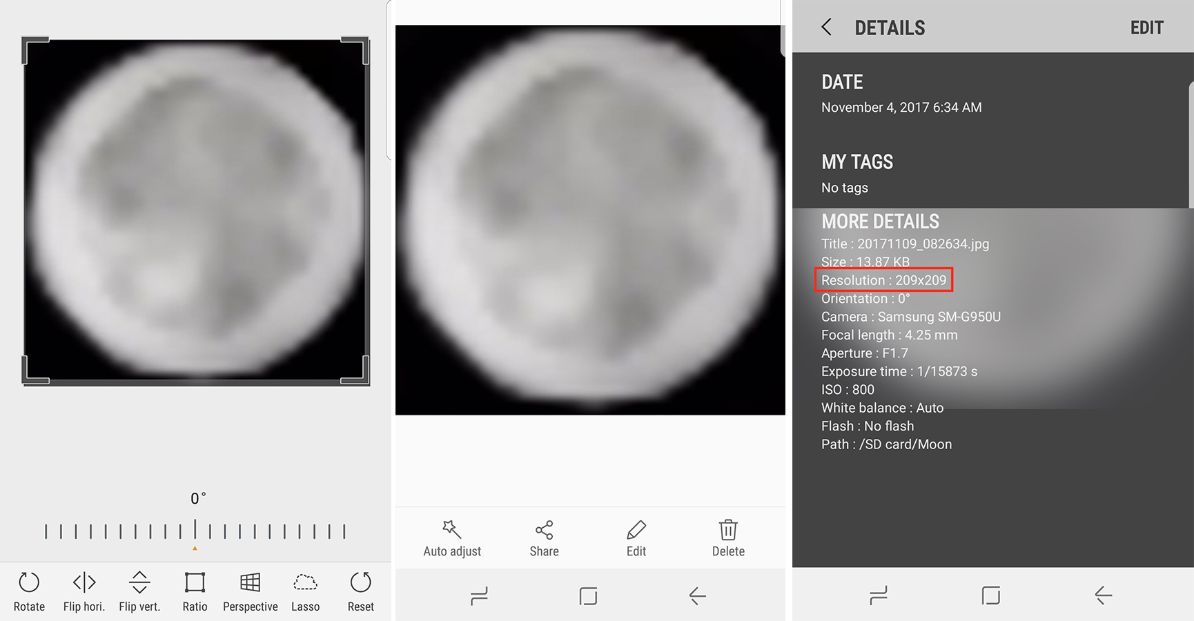 Screenshots showing how to crop an image on an Android device