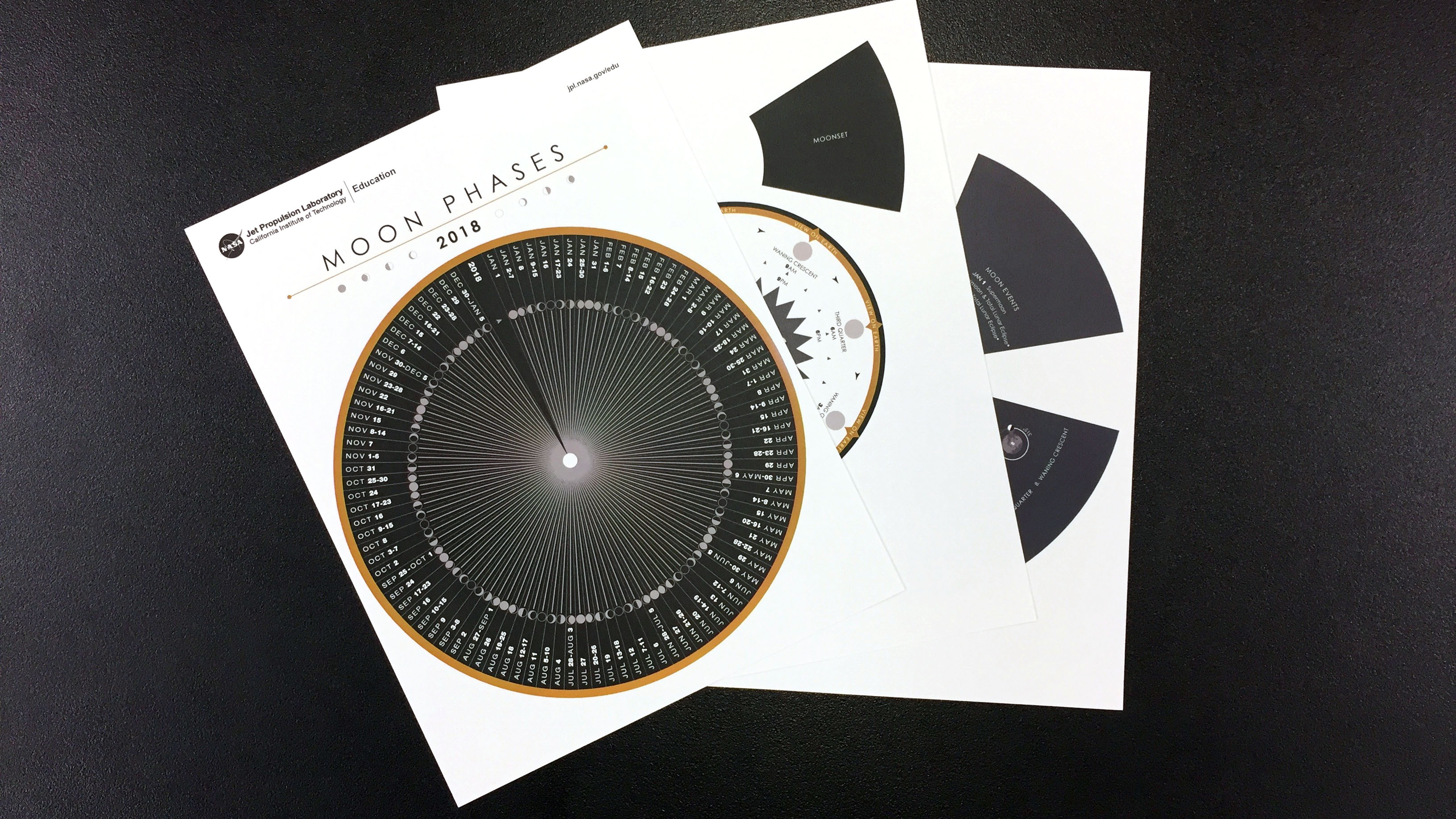 Moon Phases Calendar printed double sided on three pages