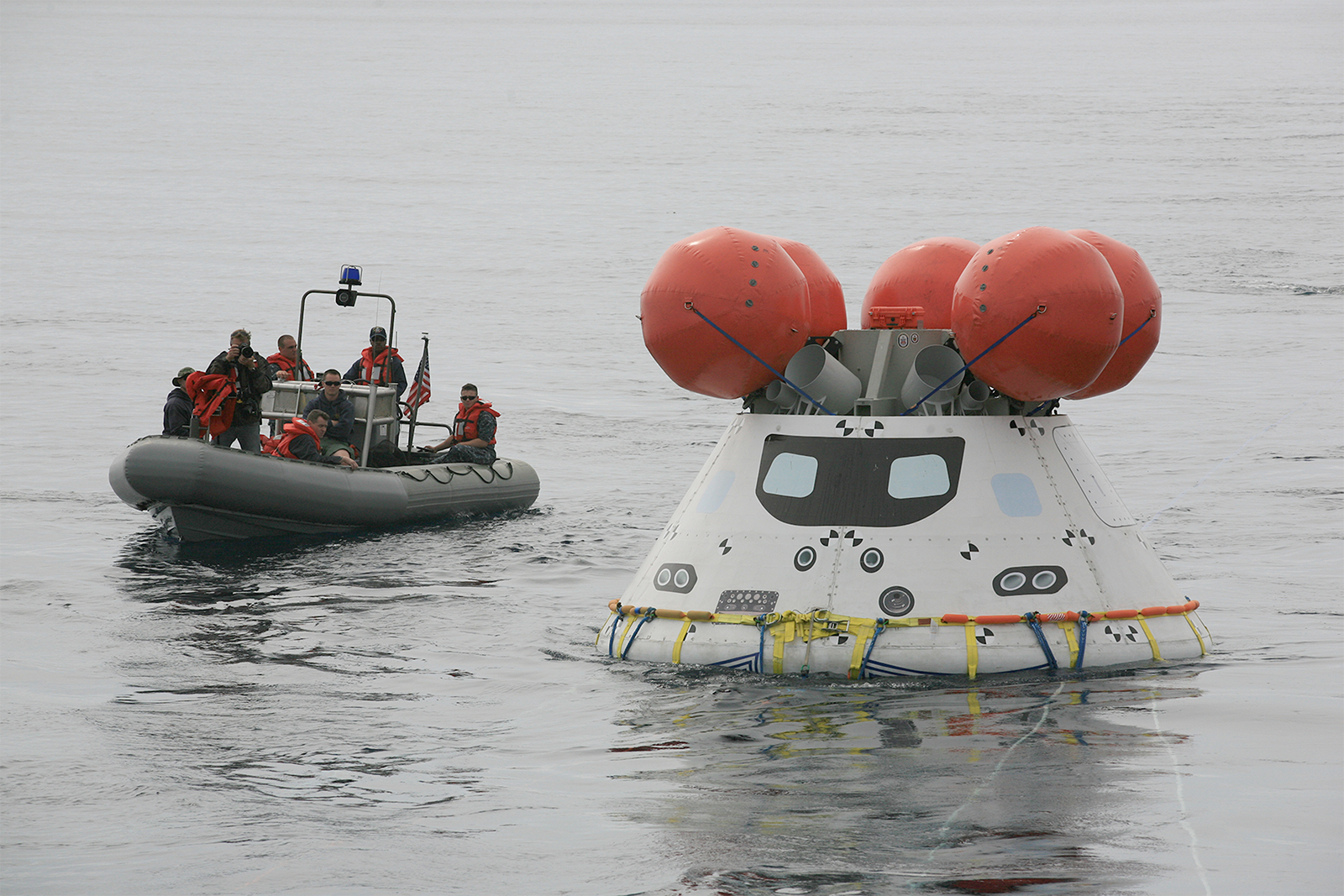 Orion floats in the ocean during a test