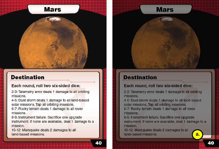 Mars Destination Card with exploration value of 40 highlighted