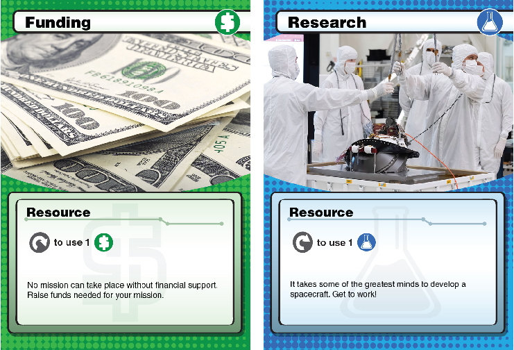 Green funding and blue research resources cards shown side by side.