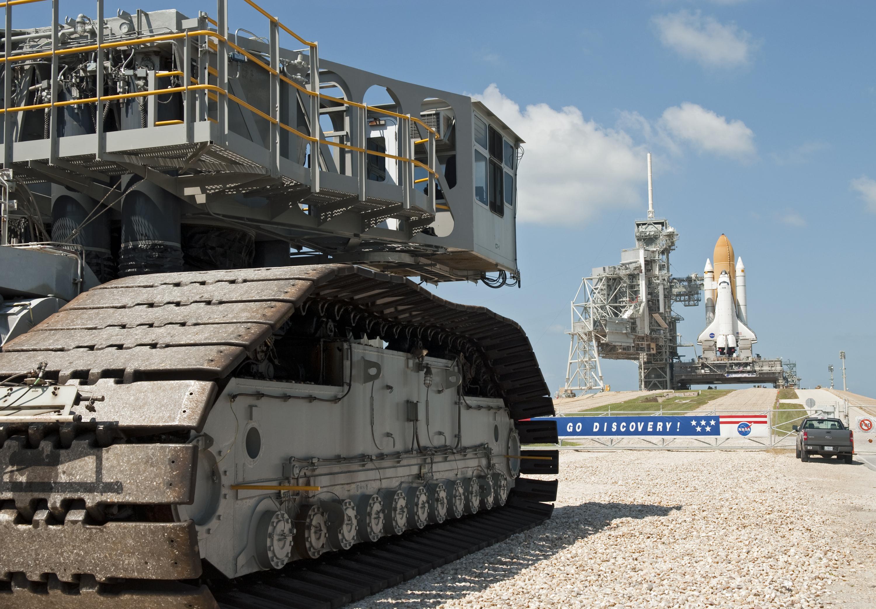 Closeup of NASA's crawler-transporter for carrying rockets to the launch pad