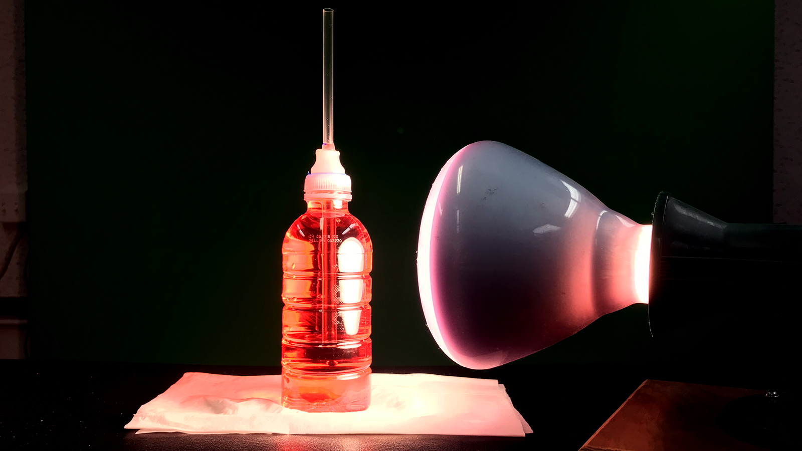 Applying heat to the water bottom with a bright lamp