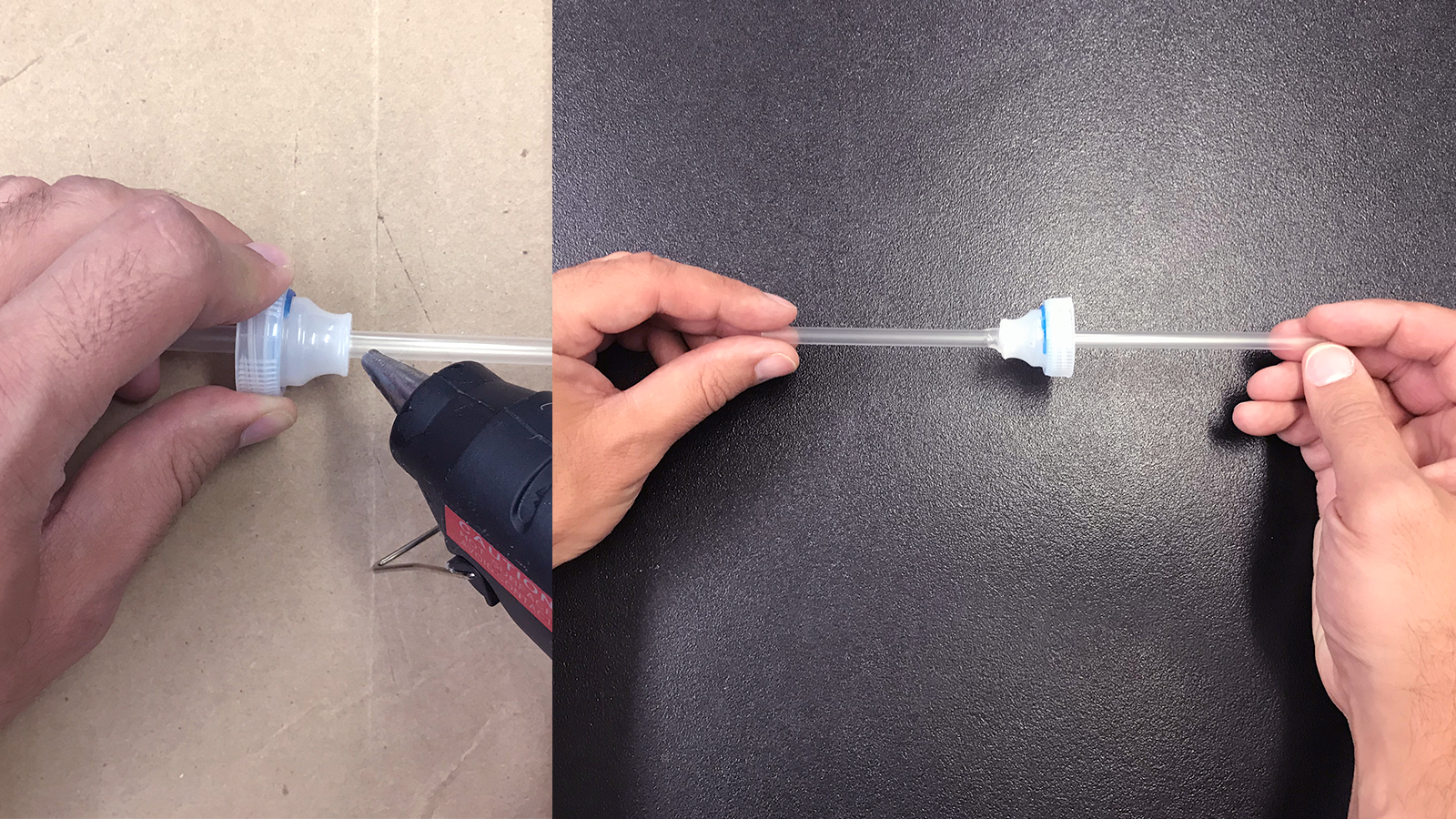 Gluing the straw to the lid