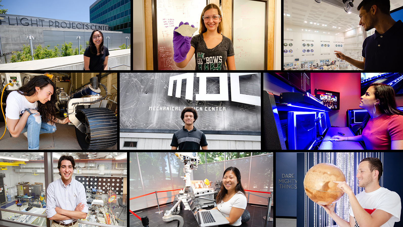 A set of various JPL intern photos (of equal rectangular dimensions) placed into a large rectangle.