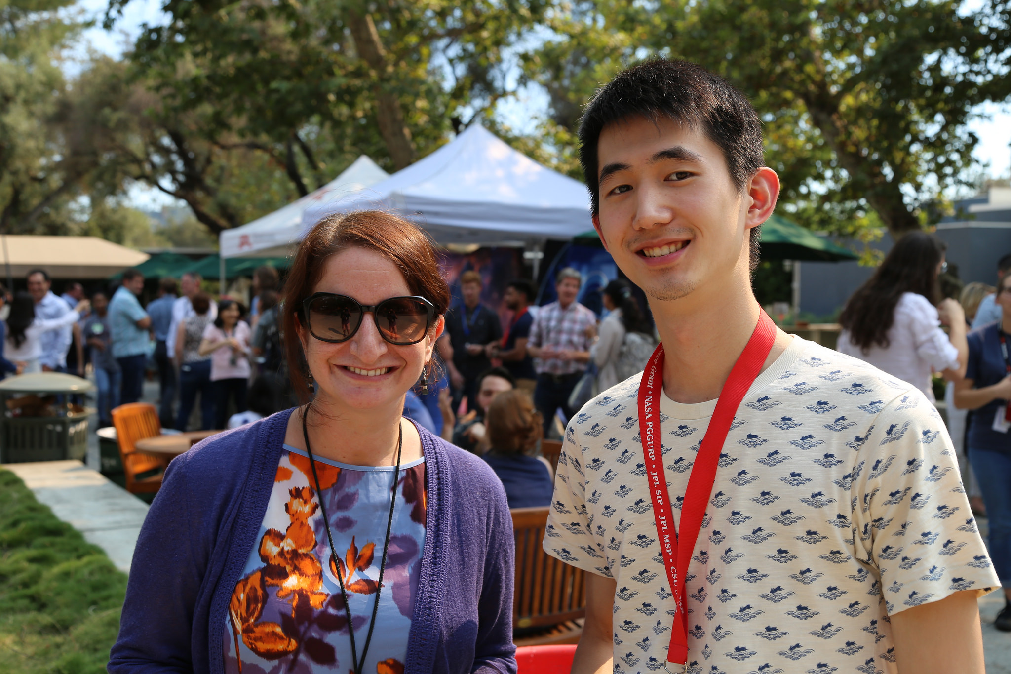 Christopher Jia-Kuan Yen poses with his mentor, Abigail Fraeman, during a mentor appreciation event held at JPL