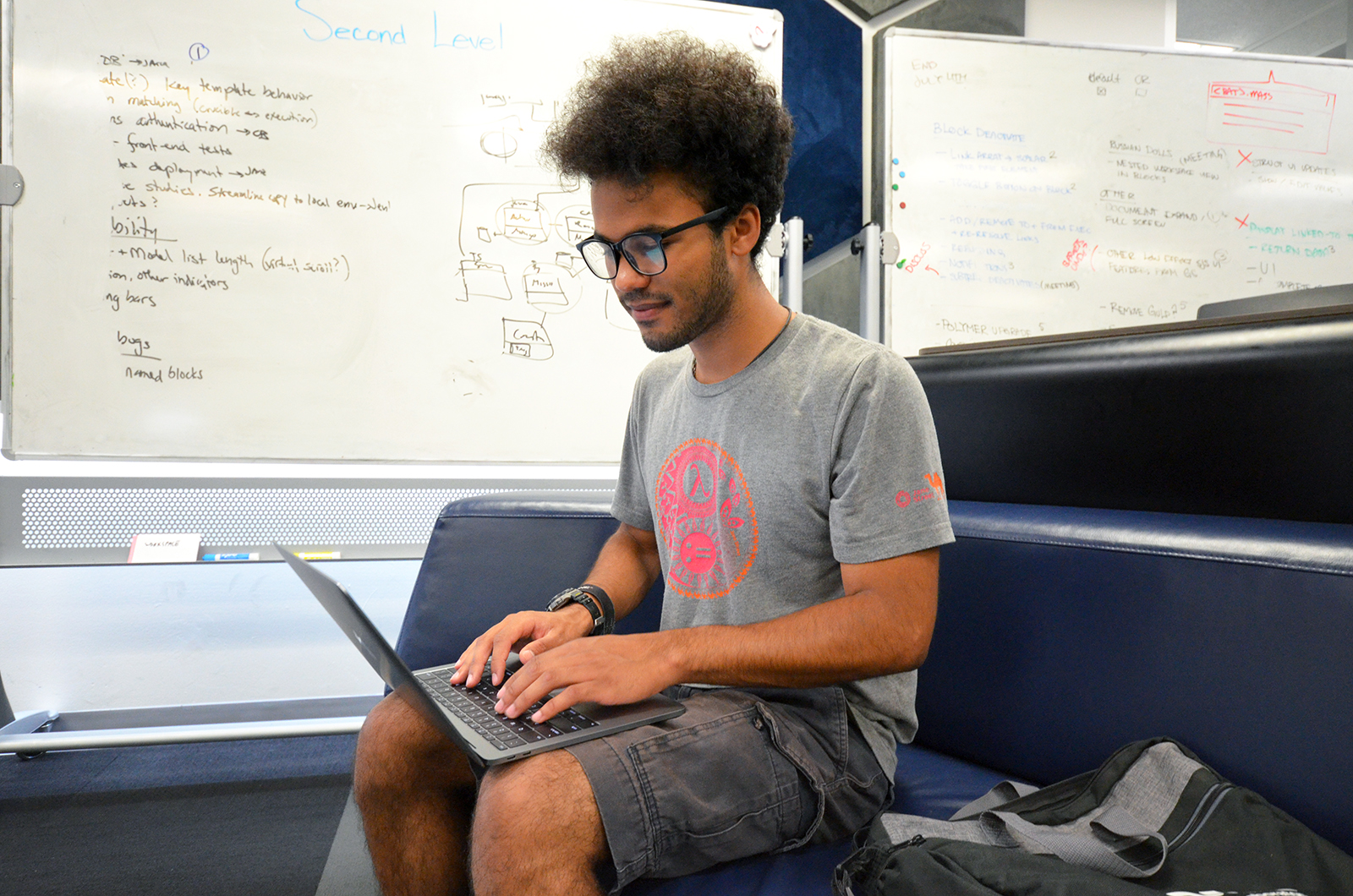 Jarod Boone works on his laptop