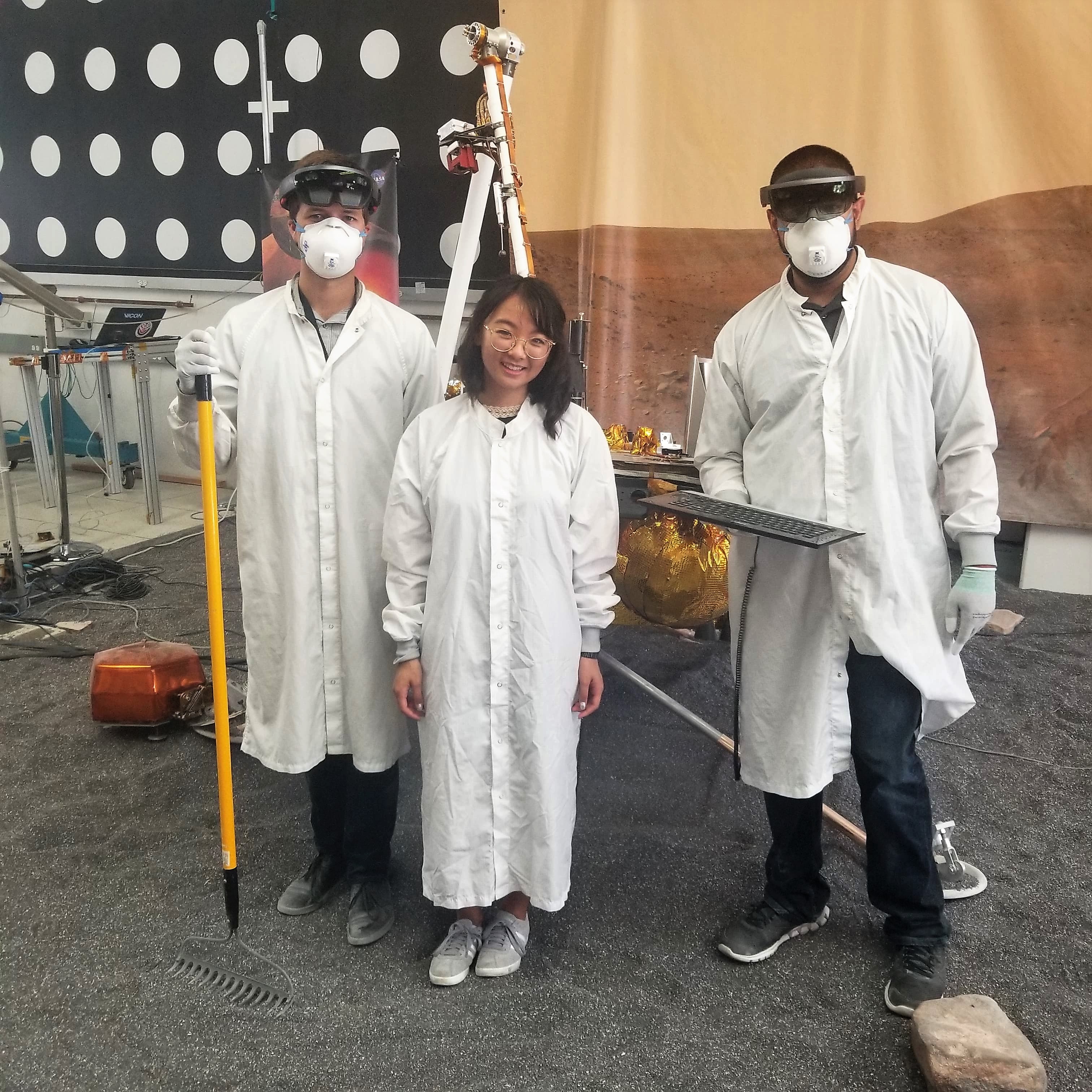Michelle Vo in the InSight testbed at JPL