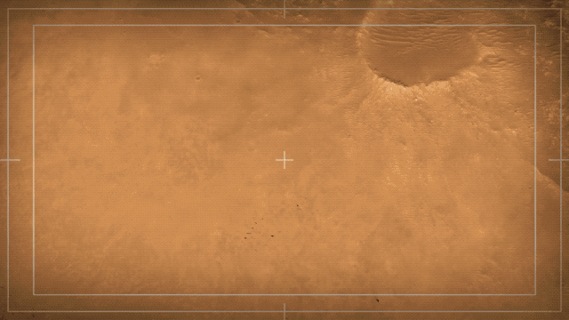 Animated graphic showing the Perseverance rover landing on Mars