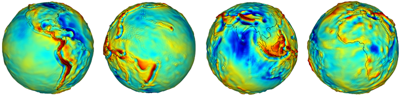 This visualization of a gravity model was created with data from NASA's Gravity Recovery and Climate Experiment (GRACE) and shows variations in Earth’s gravity field.