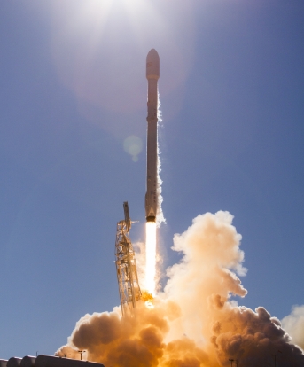 A Falcon 9 rocket launch.