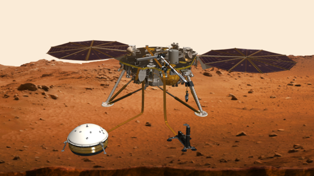 Artist's concept of Insight lander on the surface of Mars.