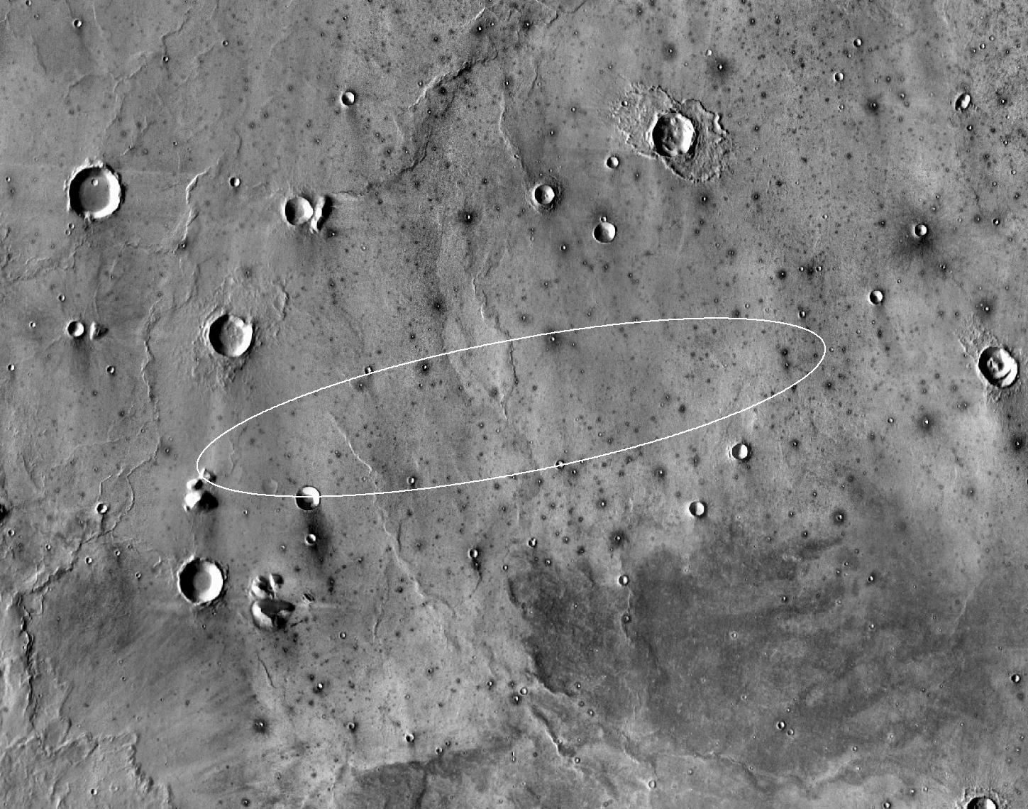 Insight landing site show with an ellipse