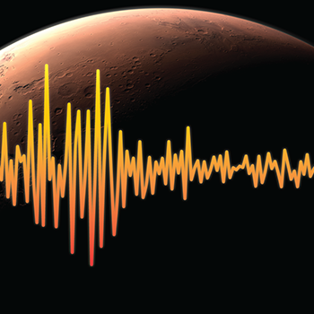 Artist's concept of seismic graph overlayed on Mars.