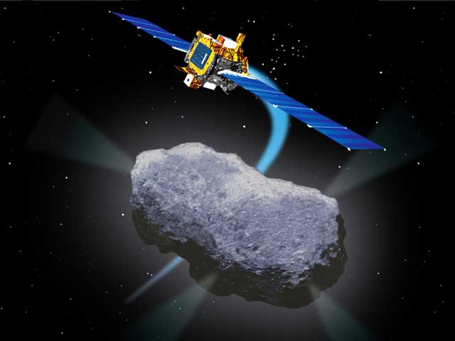 Artist's rendering of Deep Space 1's encounter with Comet Borrelly