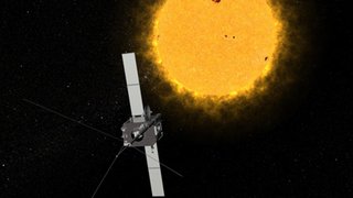 An artist's conception of one of NASA's Solar Terrestrial Relations Observatory (STEREO) spacecraft. The two observatories currently lie on either side of the sun, providing views of the entire sun simultaneously.