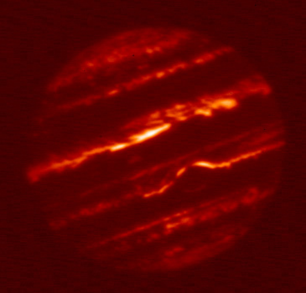 This still from an animation of four images shows Jupiter in infrared light as seen by NASAs InfraRed Telescope Facility or IRTF on May 16 2015 The observations were obtained in support of NASAs Juno mission