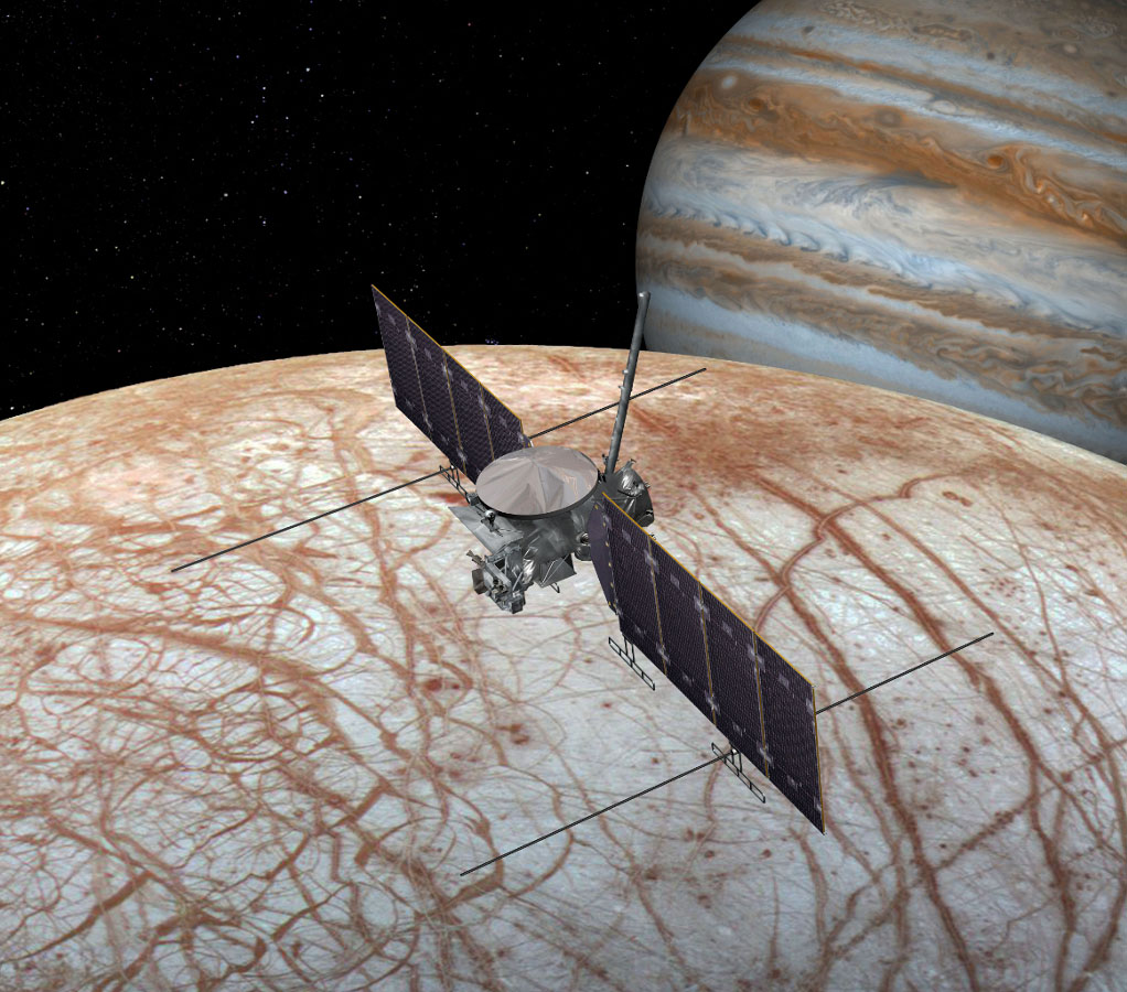This artist's rendering shows NASA's Europa mission spacecraft, which is being developed for a launch sometime in the 2020s.